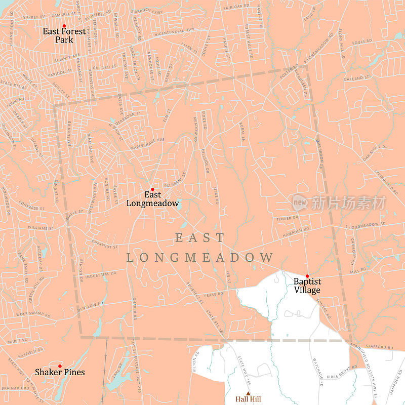 MA Hampden East Longmeadow矢量路线图